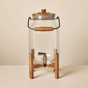 Hearth & Hand Glass Beverage Dispenser with Wood Accents